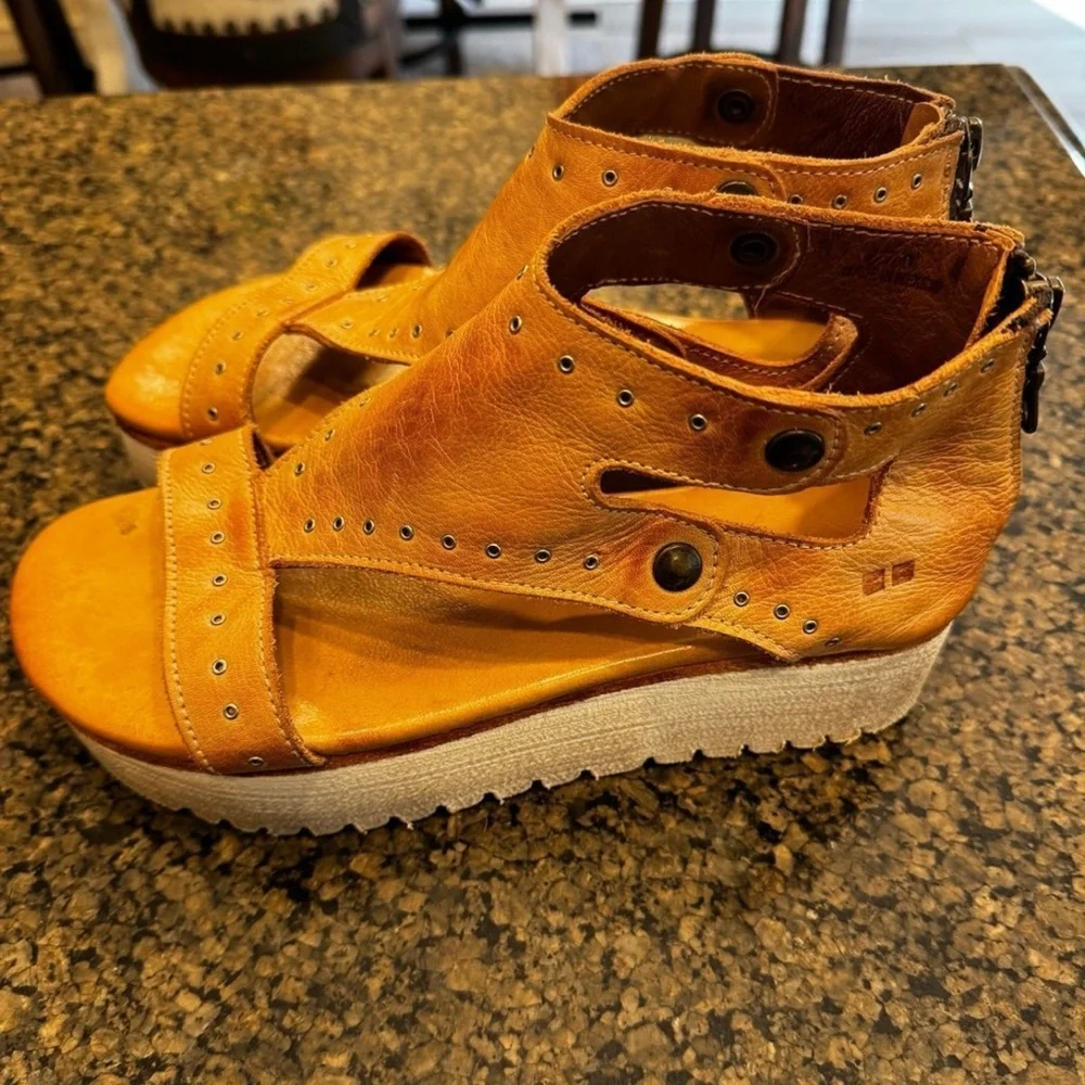 BED|STU Soni Tan Leather Platform Sandals with Zip Back|Size 7 in EUC - Picture 3 of 9